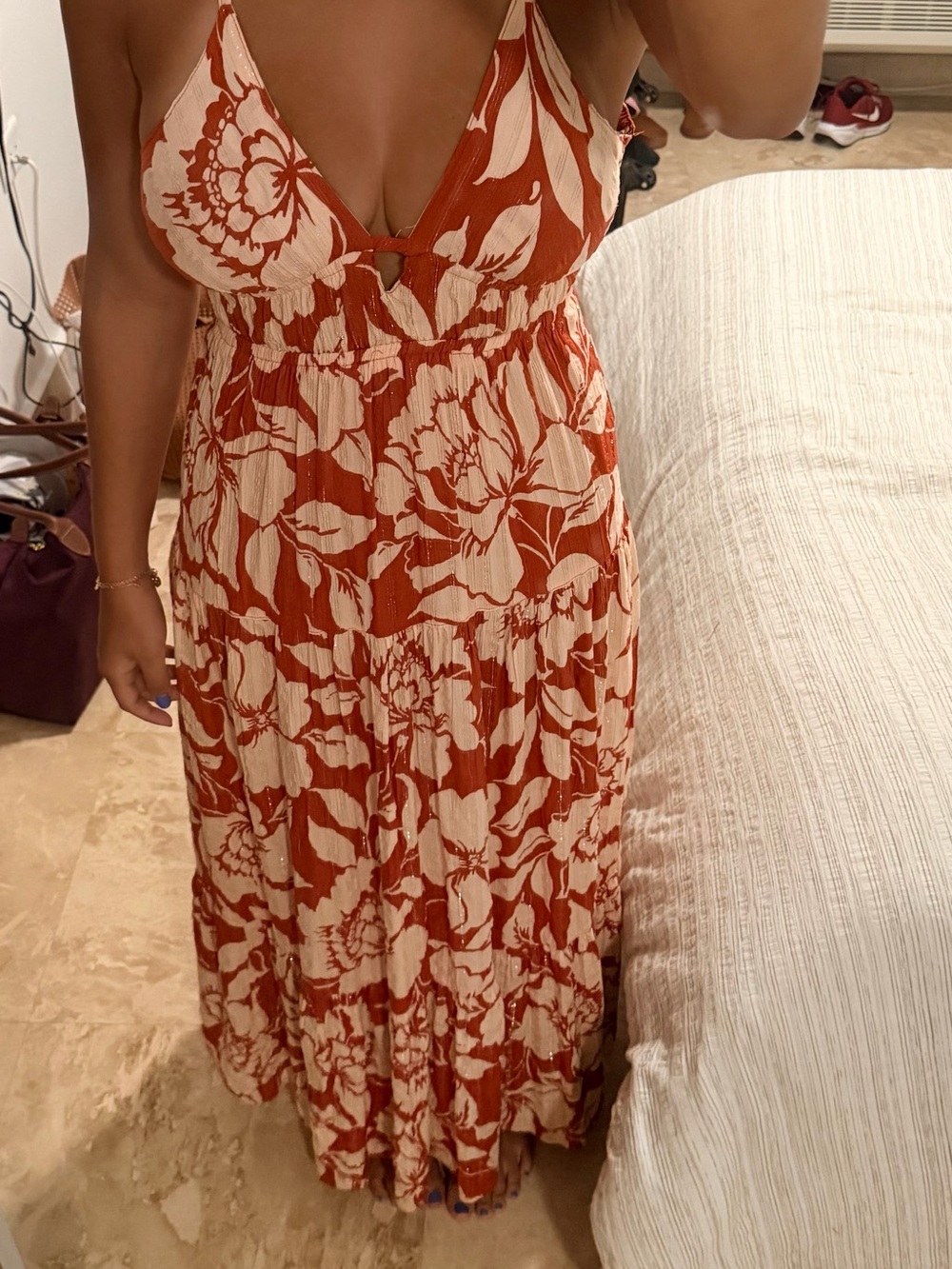 Angie Maxi Dress in Rust and Cream